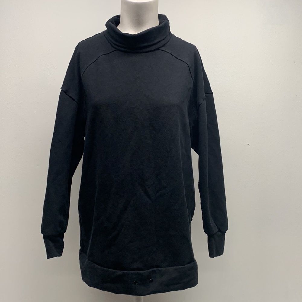 Varley Charles Turtleneck Sweatshirt Drawstring Waist Solid Black Cotton Stretch